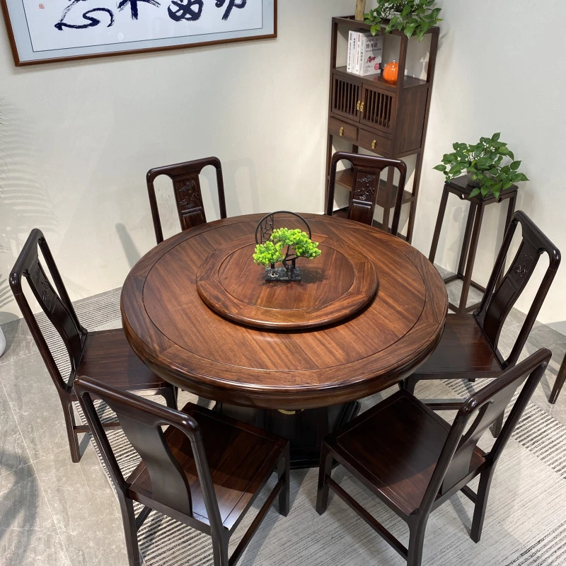 新中式乌金木全实木餐桌餐桌古典家用饭桌圆桌餐桌家具餐桌吃饭桌