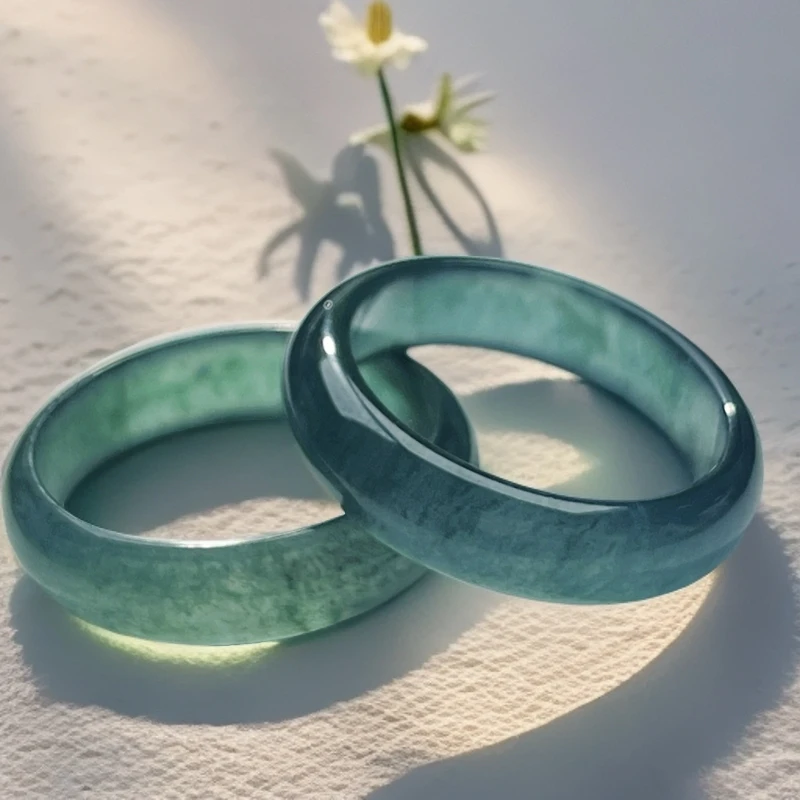 天然缅料翡翠高冰金丝戒圈