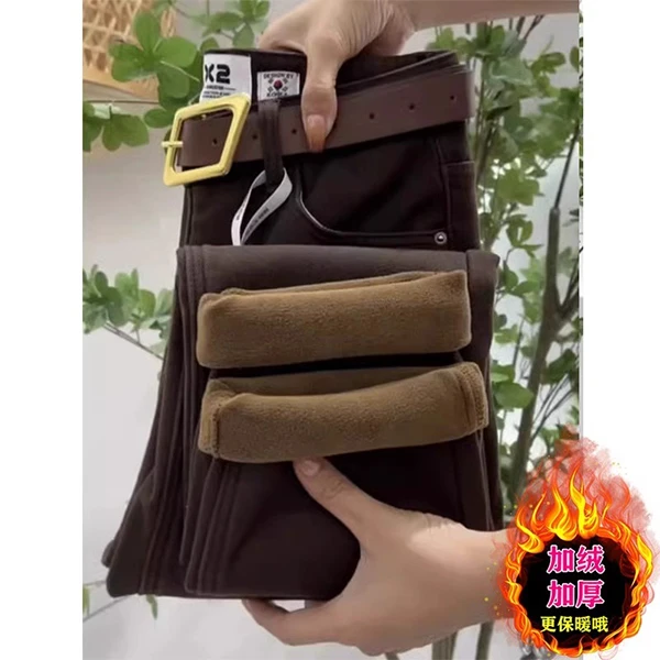 胖妹妹加绒加厚烟管牛仔裤女冬季百搭裤子大码女装修身显瘦直筒裤