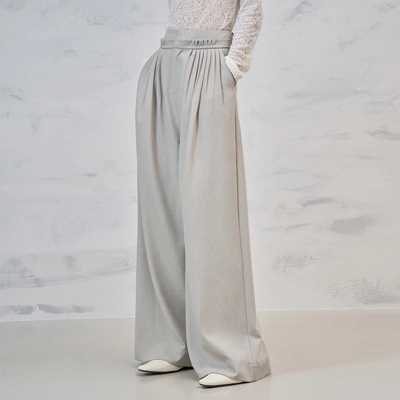 法式高腰阔腿裤亚麻休闲风宽松通勤垂感裤子X12060