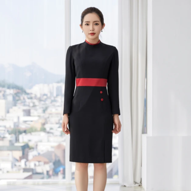 Z连衣裙职业装黑色通勤裙案场客服工作服正装81197
