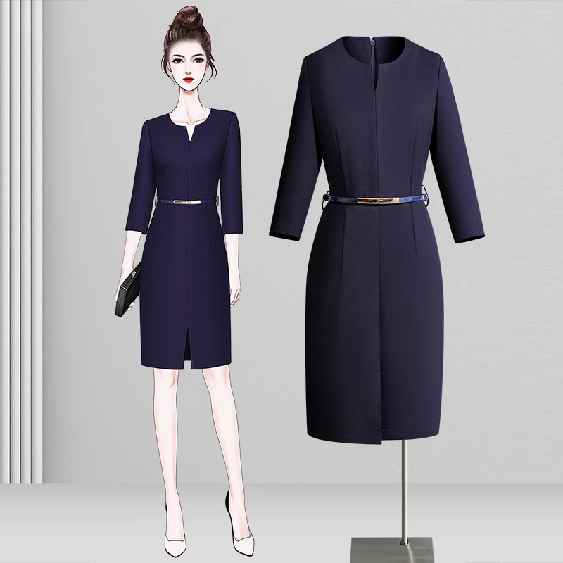 C2332高级感西装连衣裙女夏季时尚黑色短袖商务行政气质职业裙子Z