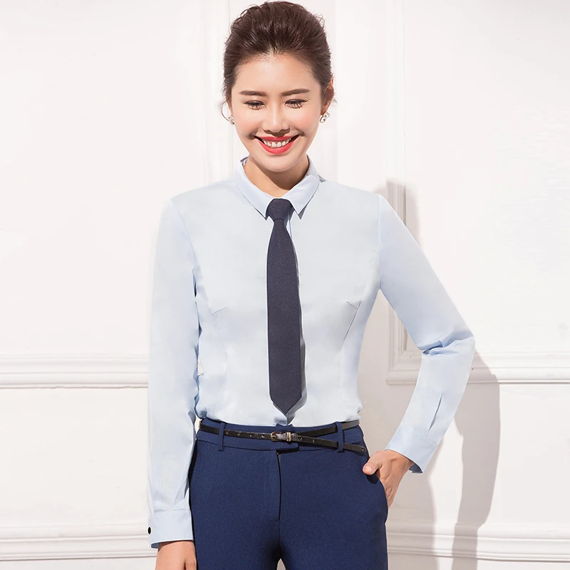 Z职业装蓝色衬衫女衬工装银行工作服正装衬衣B93