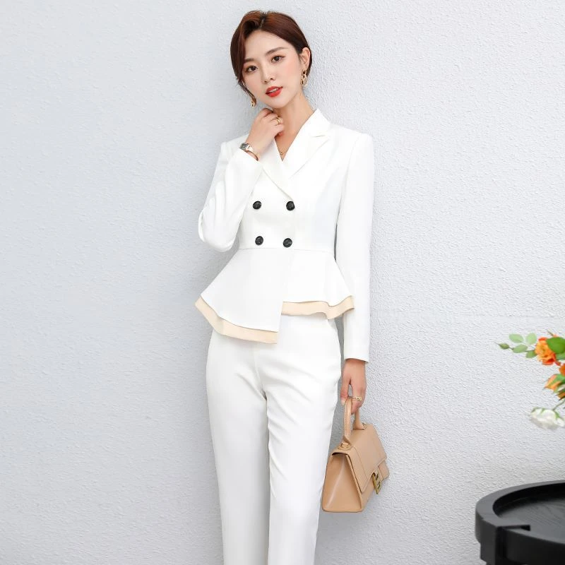 P0497高端职业套装小众荷叶边空姐ol套裤美容院珠宝店工作服女Z