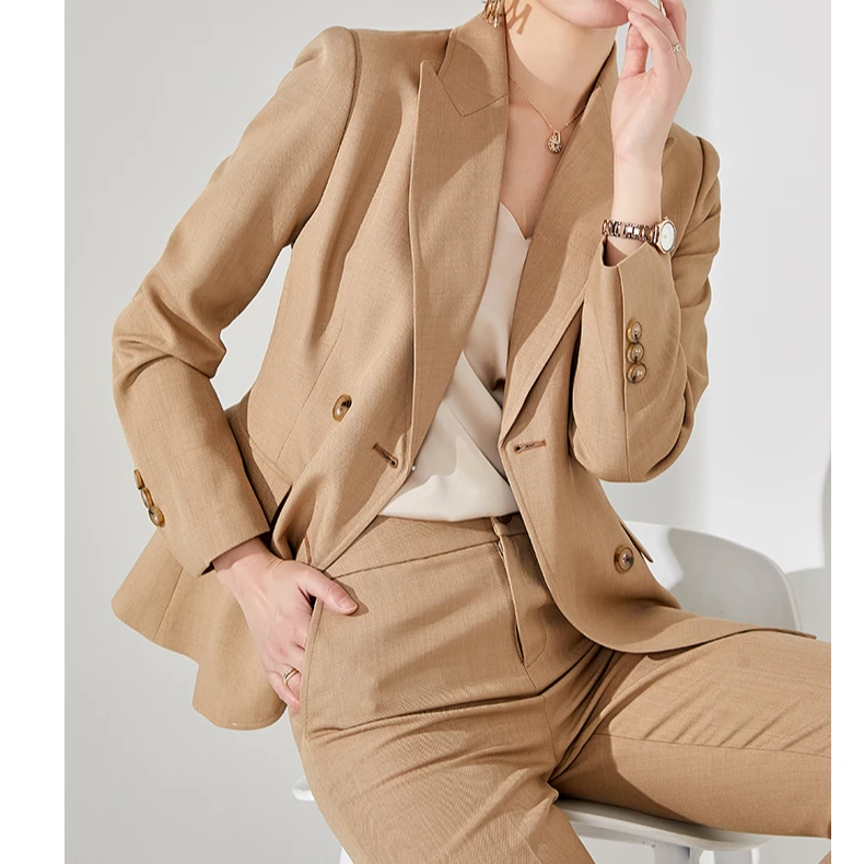 21C2高端时尚西装套装女春秋季气质女神范西服裤子职业装工作服C
