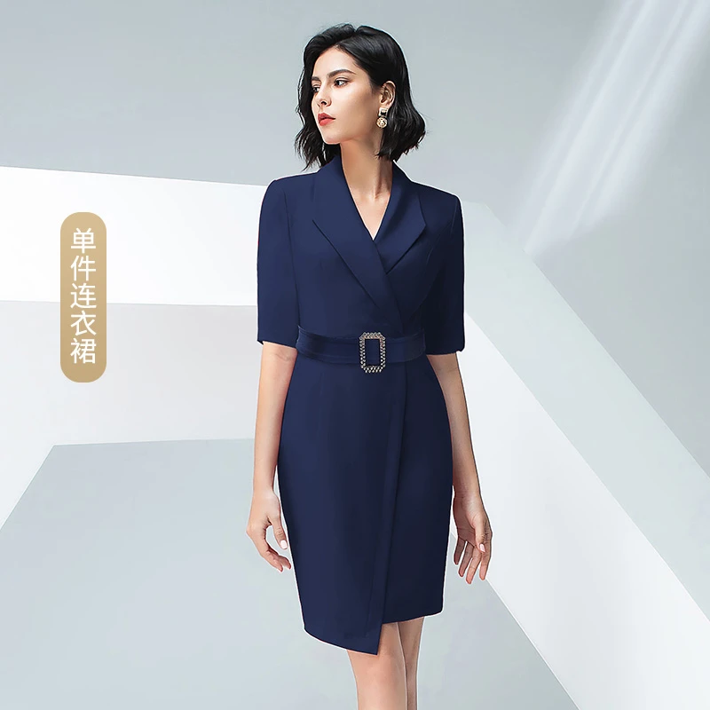 Q10244显瘦气质连衣裙职业女夏正式场合轻熟风洋气正装设计感E