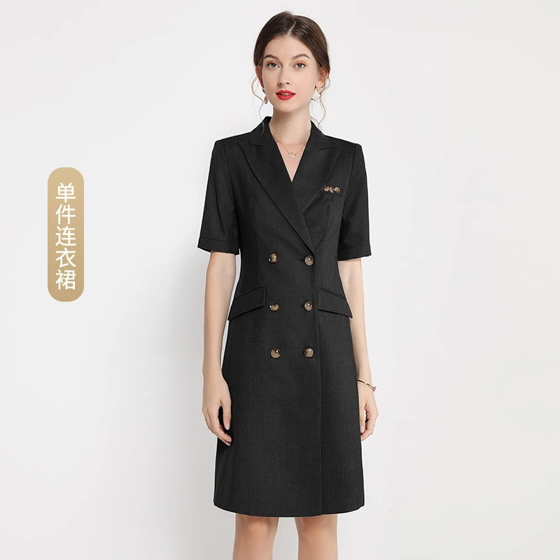 Q12221名媛气质连衣裙时尚女双排扣气质售楼经理工作服美业E