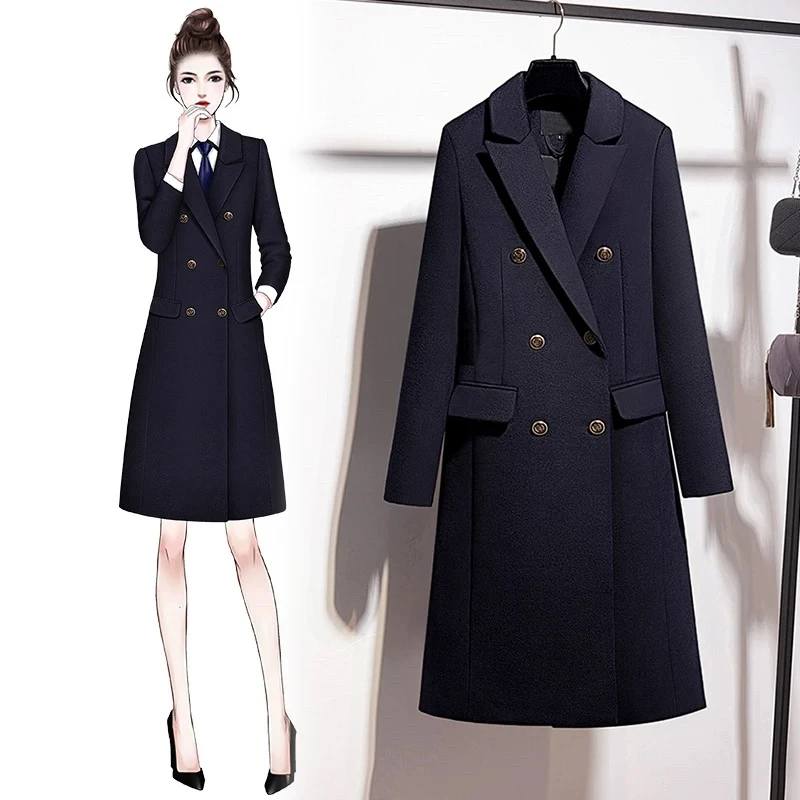 C2025职业毛呢大衣女秋冬加棉加厚呢子外套高级感工装珠宝店工服G