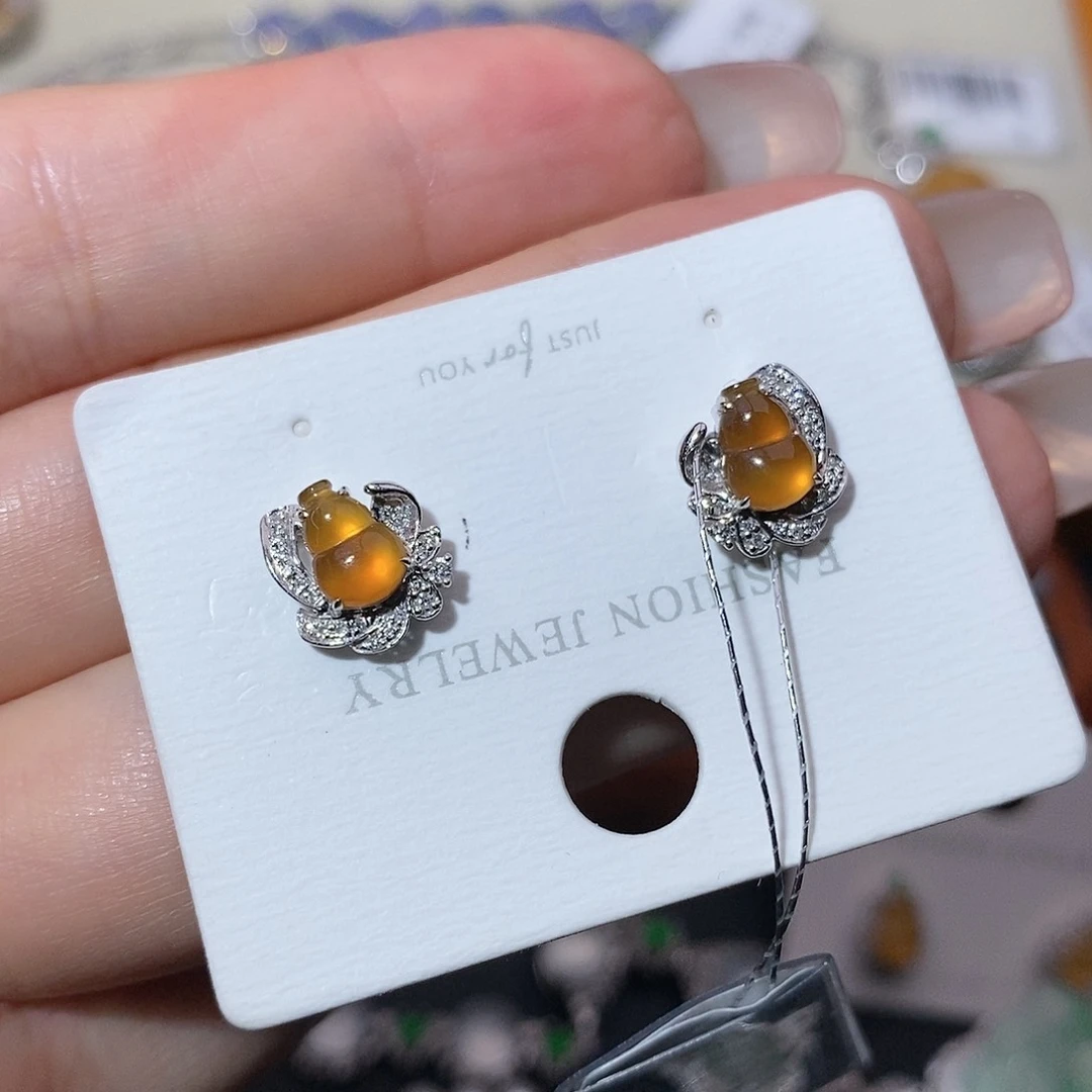 翡翠耳饰18K金镶嵌耳钉18k