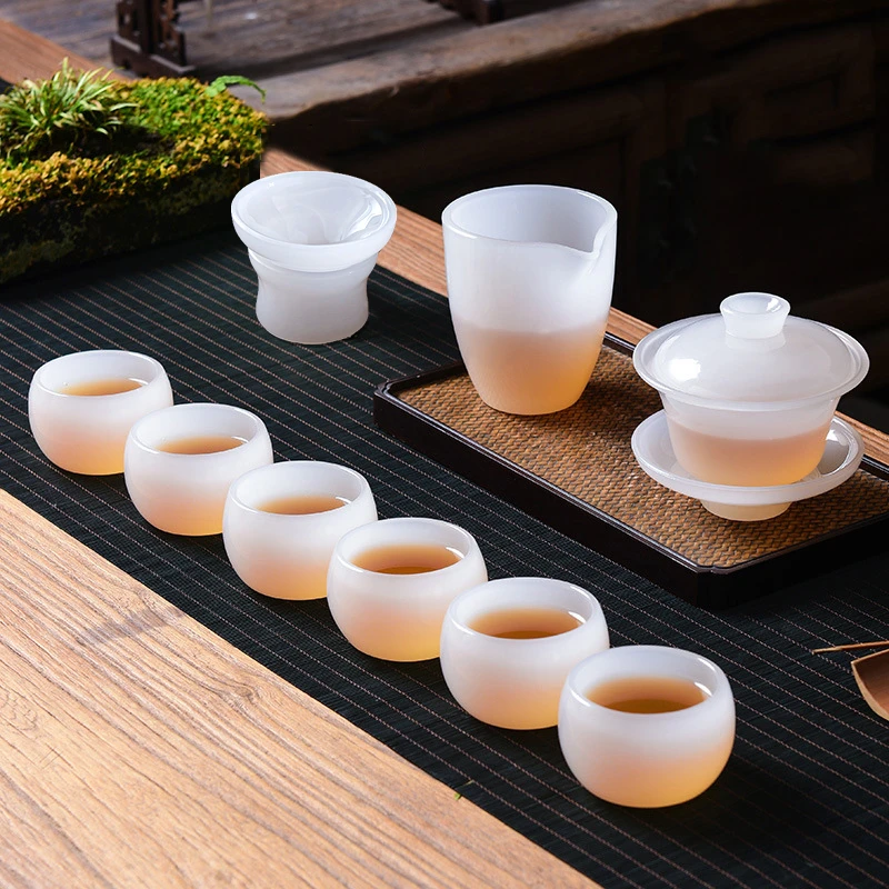 琉璃茶道器具琉璃茶具功夫三才盖碗套装家用茶桌一整套泡茶器具