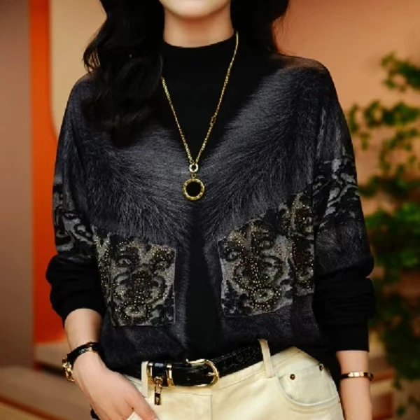 1010008新款高级感海岛棉洋气保暖长款打底衫遮臀黑色洋气打底衫