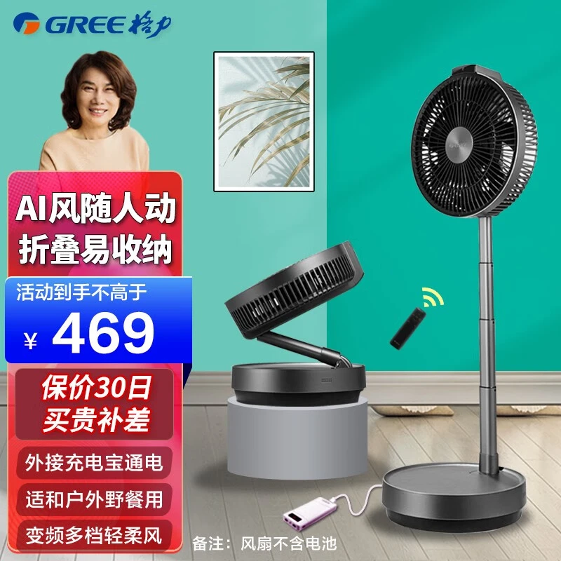 Gree/格力 空气循环扇遥控户外便携电风扇直流变频台地两用可折叠