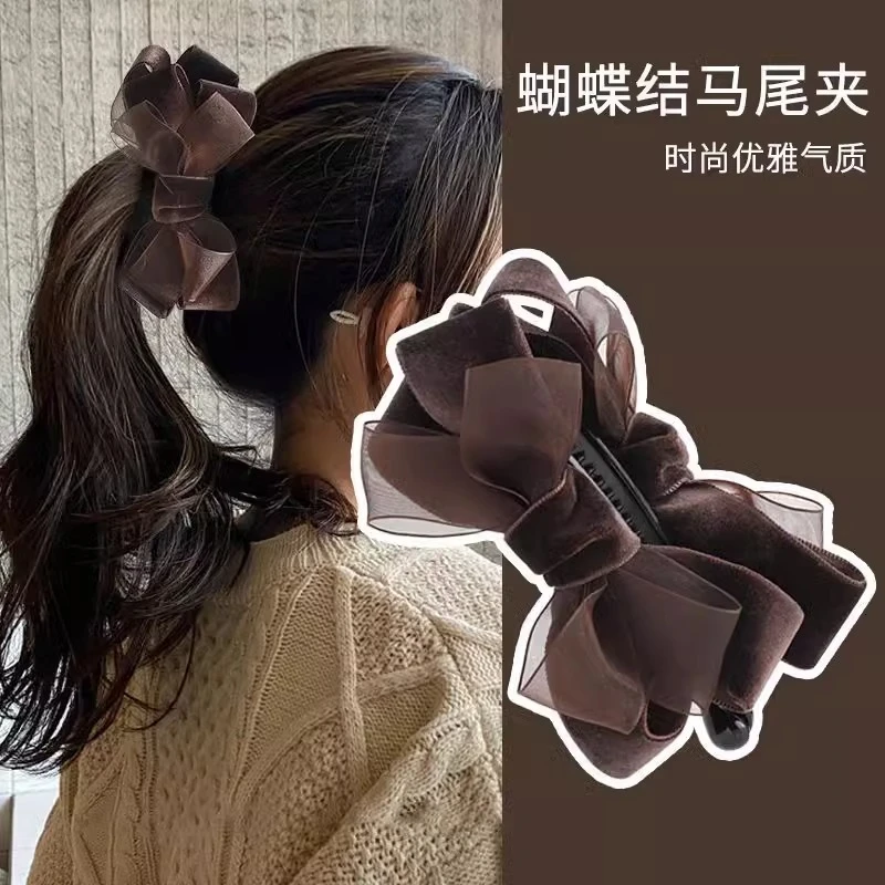 高马尾发夹女后脑勺外出气质百搭蝴蝶结竖夹香蕉夹韩式一字夹发卡