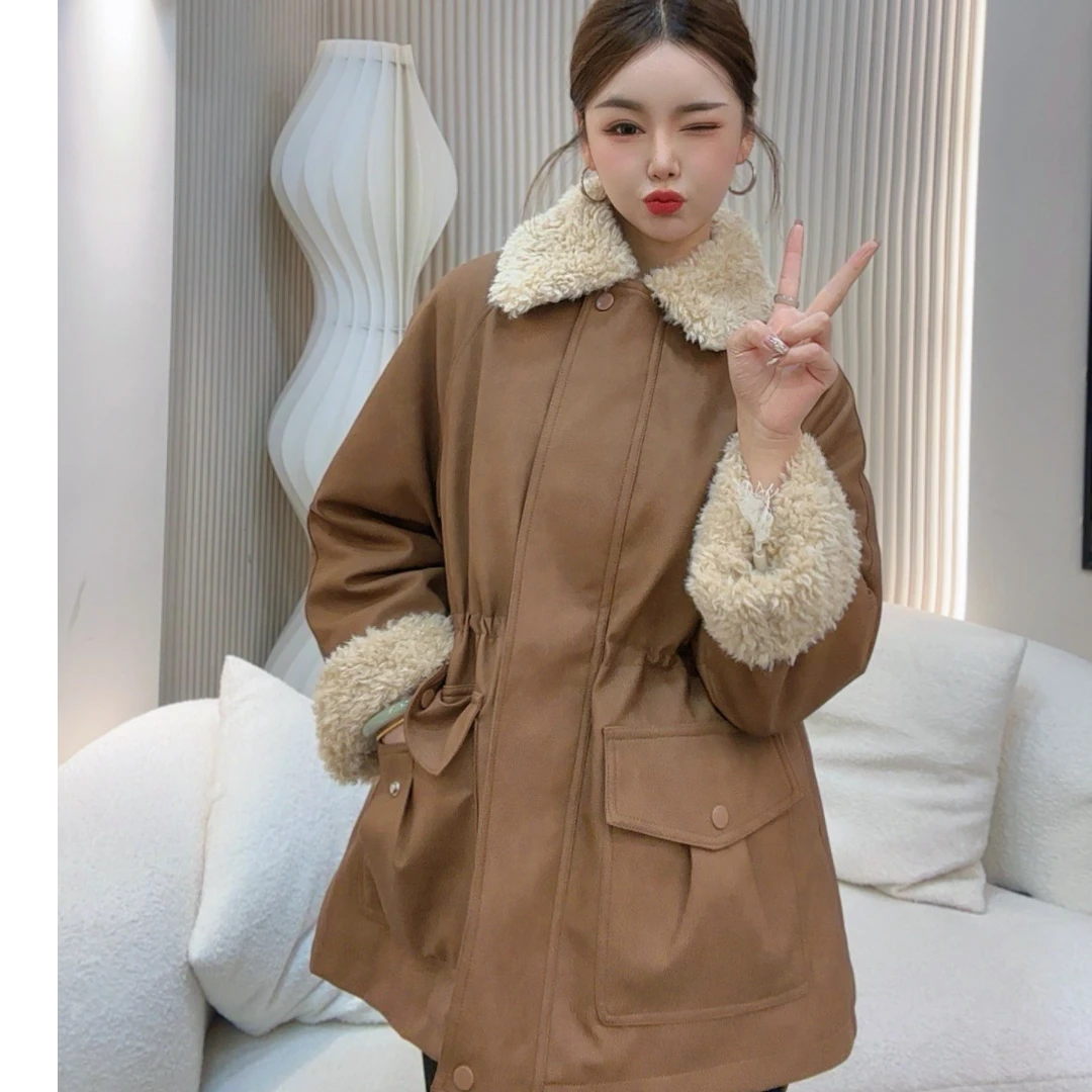 （梅老板专属）963韩系慵懒简约宽松翻领抽绳收腰显瘦百搭皮毛一体