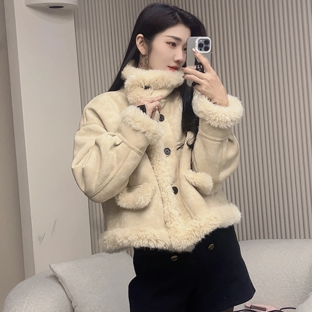 803（格格）冬款上新韩版ins潮 百搭火焰纹短加厚保暖机车服外套女