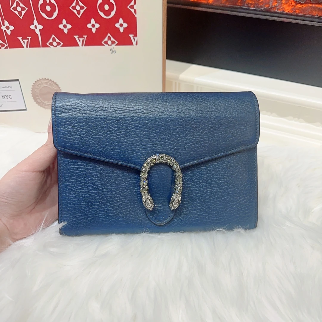 95新 GUCCI/GUCCI Gucci古驰藏蓝色钻扣woc单肩包a4625