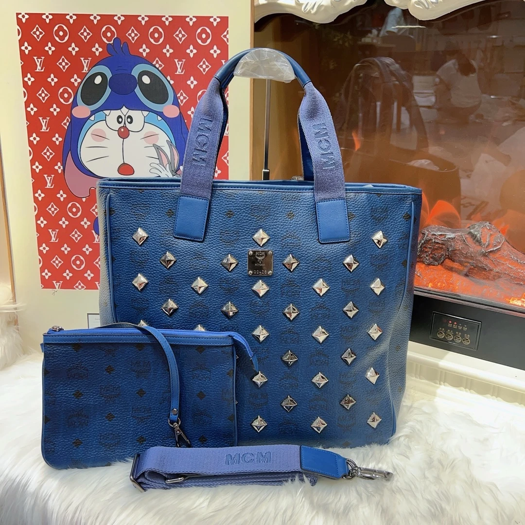 95新 MCM 蓝色 MCM 托特带子袋肩带 a4691