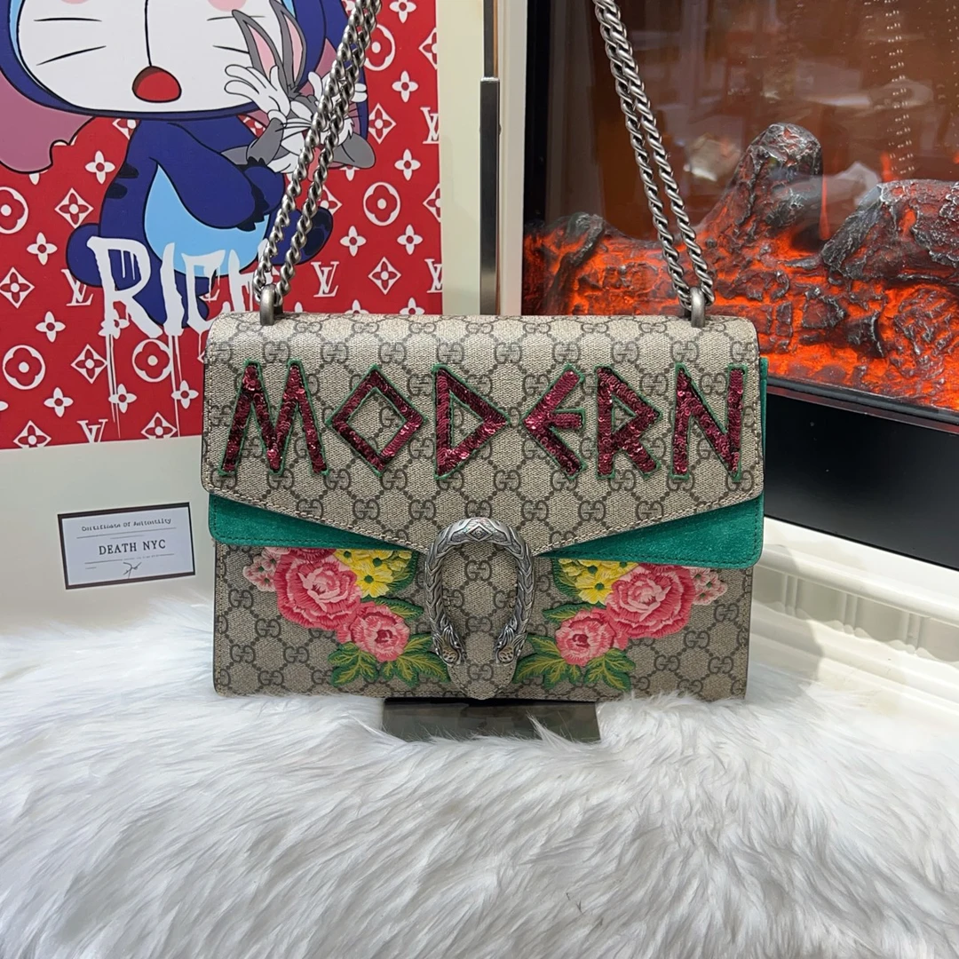 95新 GUCCI/古驰 古驰老花秀款钻扣酒神单肩包 cj2614