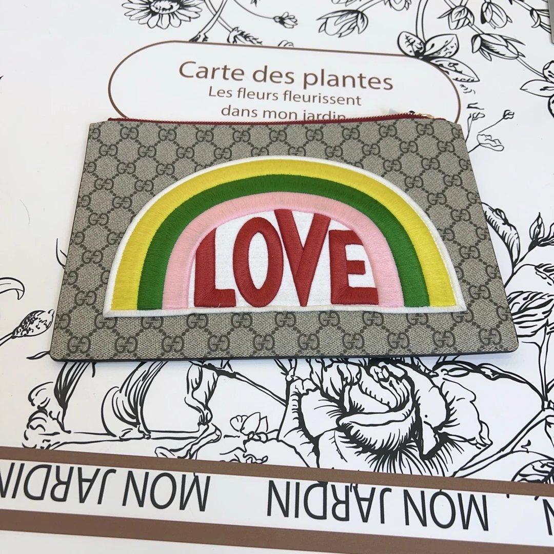 95新 GUCCI/GUCCI gucci古驰老花彩虹手拿包a4264