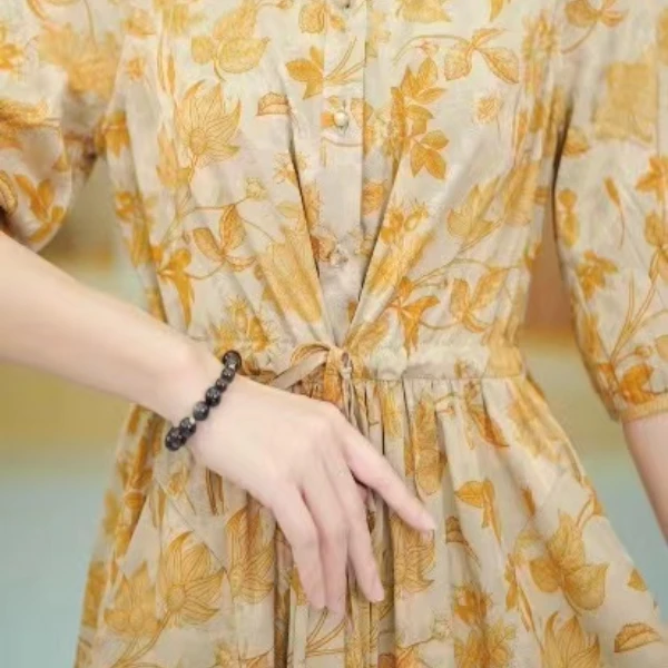 黄色荷叶花双面双穿连衣裙B11