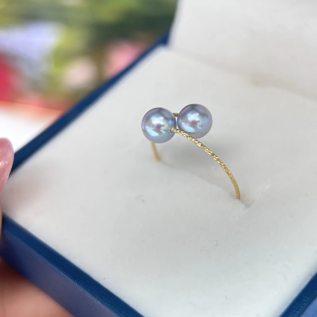 海水akoya极光珍珠戒指百搭真多麻色可爱正圆温柔小巧强光轻奢