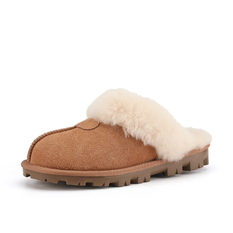 2024薄底星拖雪地靴女皮毛一体平底包头薄底星拖一脚蹬.