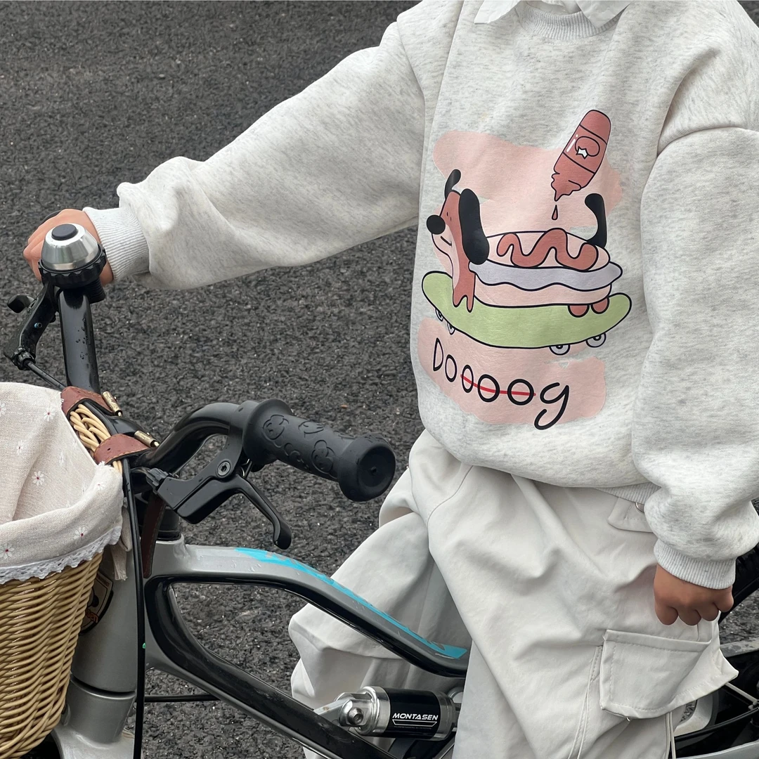 男女童圆领卫衣春秋冬加绒男宝宝卡通印花套头衫儿童韩版长袖