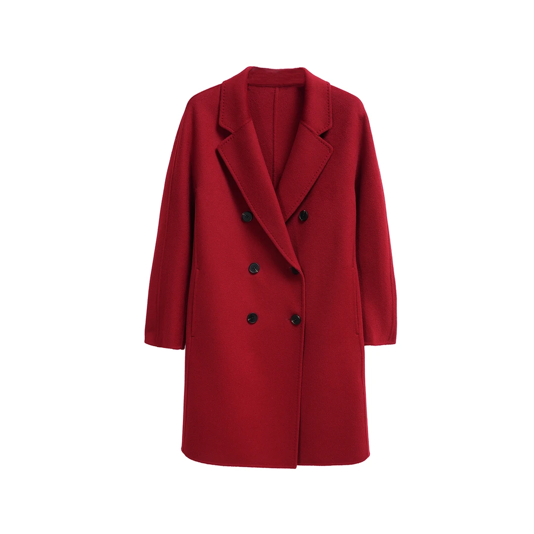 【完美人生】2024新款女士纯色毛呢中长款大衣7KDYA02802