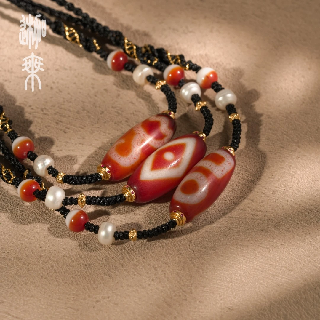 【迦乘】行Y红肉多图腾玛瑙项链1307（多样性发一条）