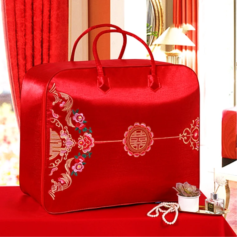 结婚陪嫁被子收纳袋棉被喜庆包装袋四件套牛津布手提喜被袋大红色