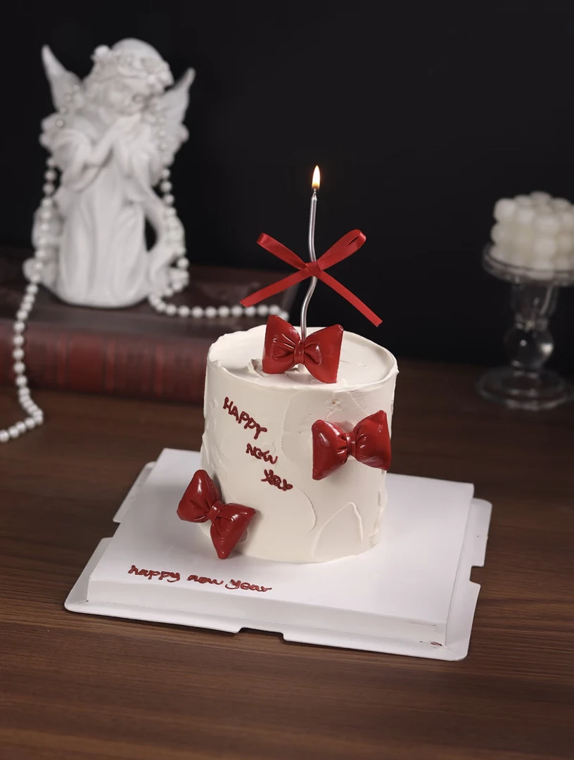 2025新年蝴蝶结蛋糕装饰新年蛋糕装饰跨年插卡丝带蛋糕装饰插卡
