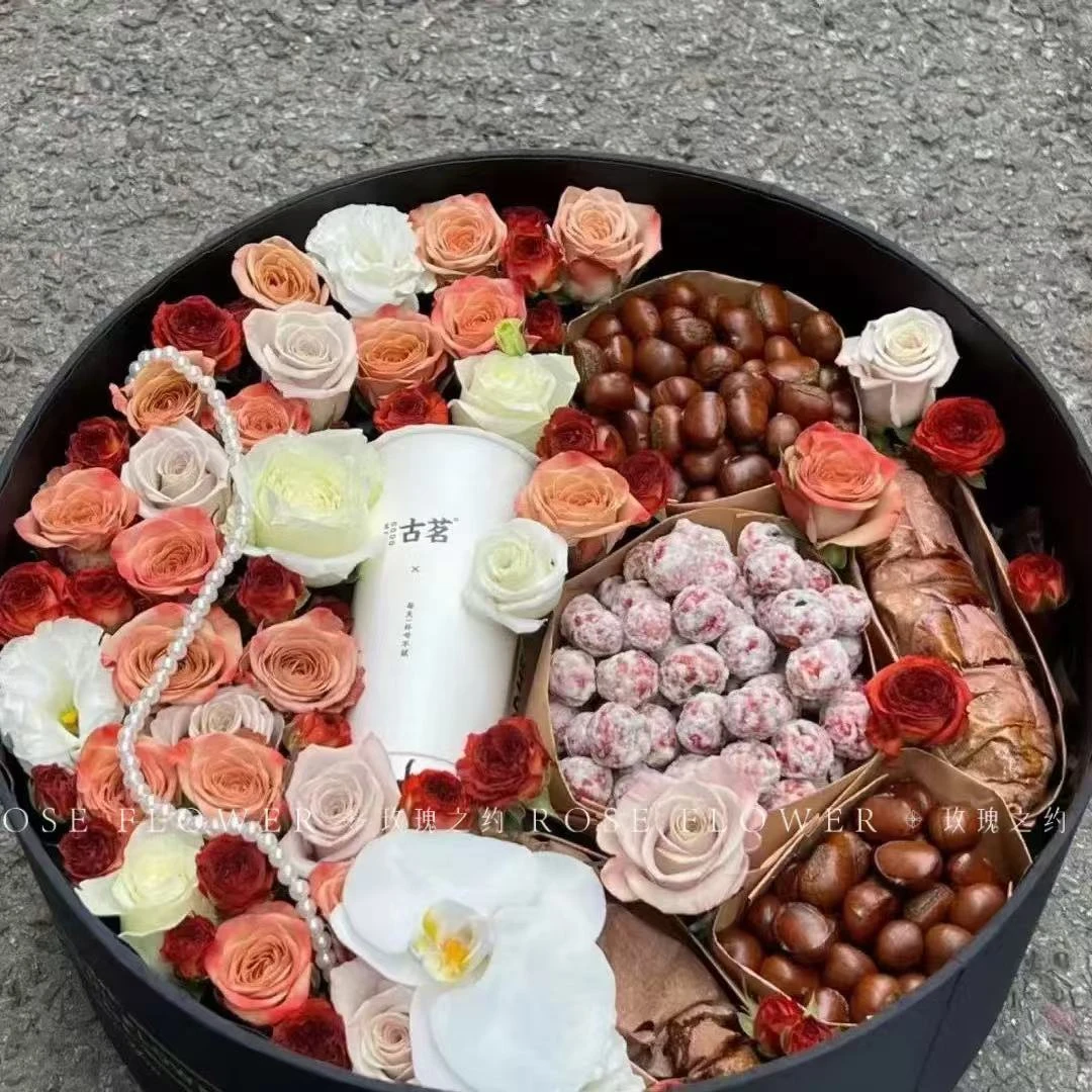 恬淡暖冬-四件套花盒免费送货上门卡布奇诺巧克力混搭一朵蝴蝶兰入冬四件套鲜花礼盒饮品随机