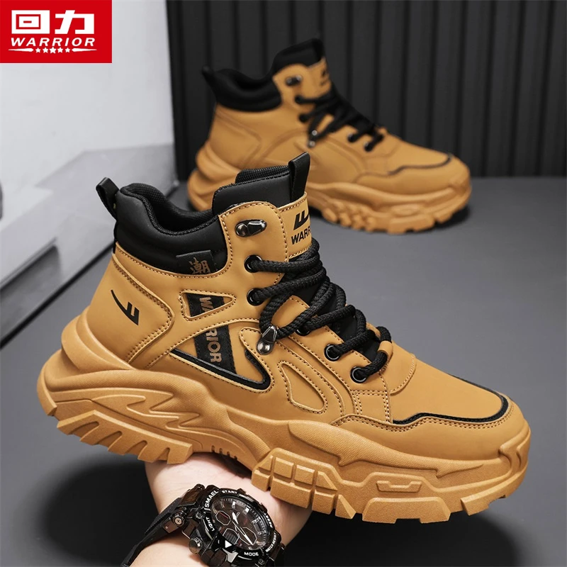 回力男鞋马丁靴冬季2025新款高帮厚底短靴沙漠工装休闲防滑大黄靴