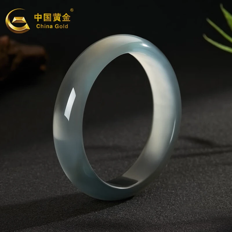中国黄金玉髓镯子宽面淡蓝色冰种库里蓝玉镯子中秋情人节-商城