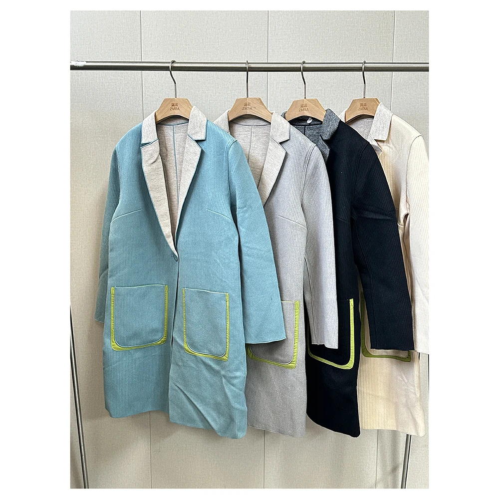 ZM1360   秋季新款女士宽松中长款翻领长袖休闲风衣外套