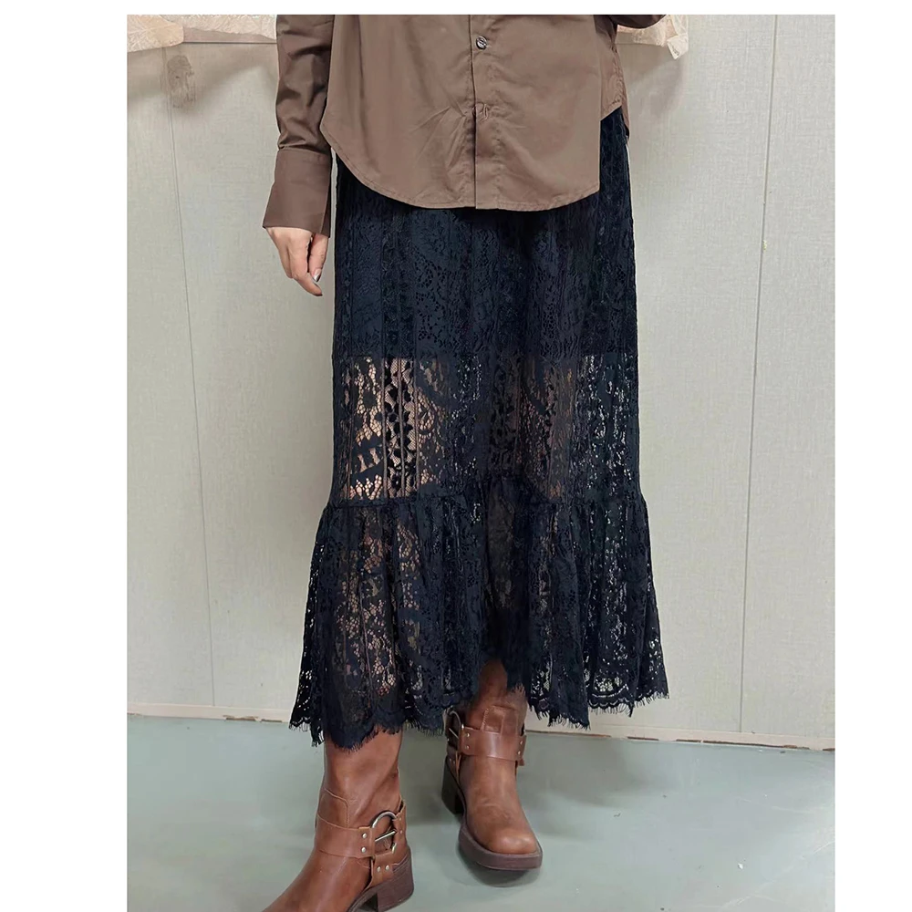 ZM1030   夏季新款纯色松紧腰女士休闲镂空半身裙