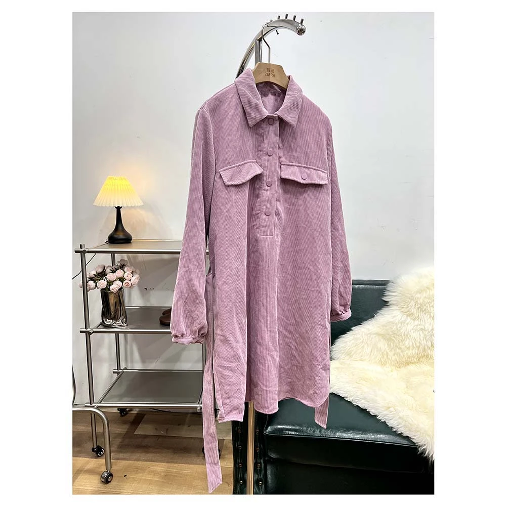 ML5964  春季新款休闲宽松中长款翻领半开衫衬衫休闲外套