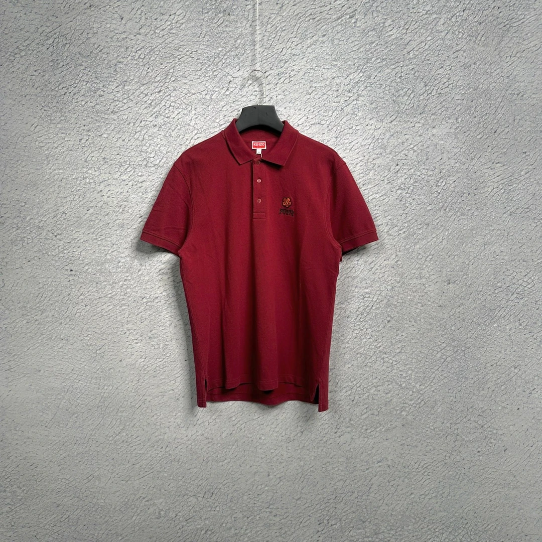 【福利款】 KENZO 肯佐 暗红色小花logo刺绣 翻领polo短袖/M