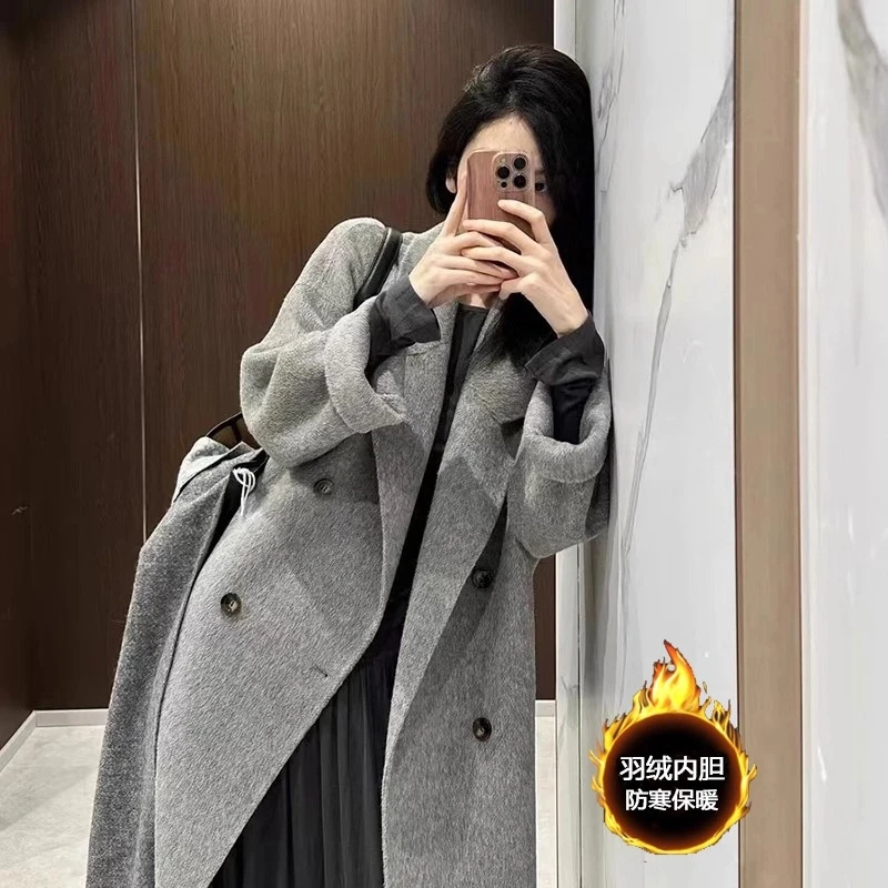 灰色羽绒内胆毛呢大衣女外套加厚2024年冬季新款休闲百搭毛呢外套