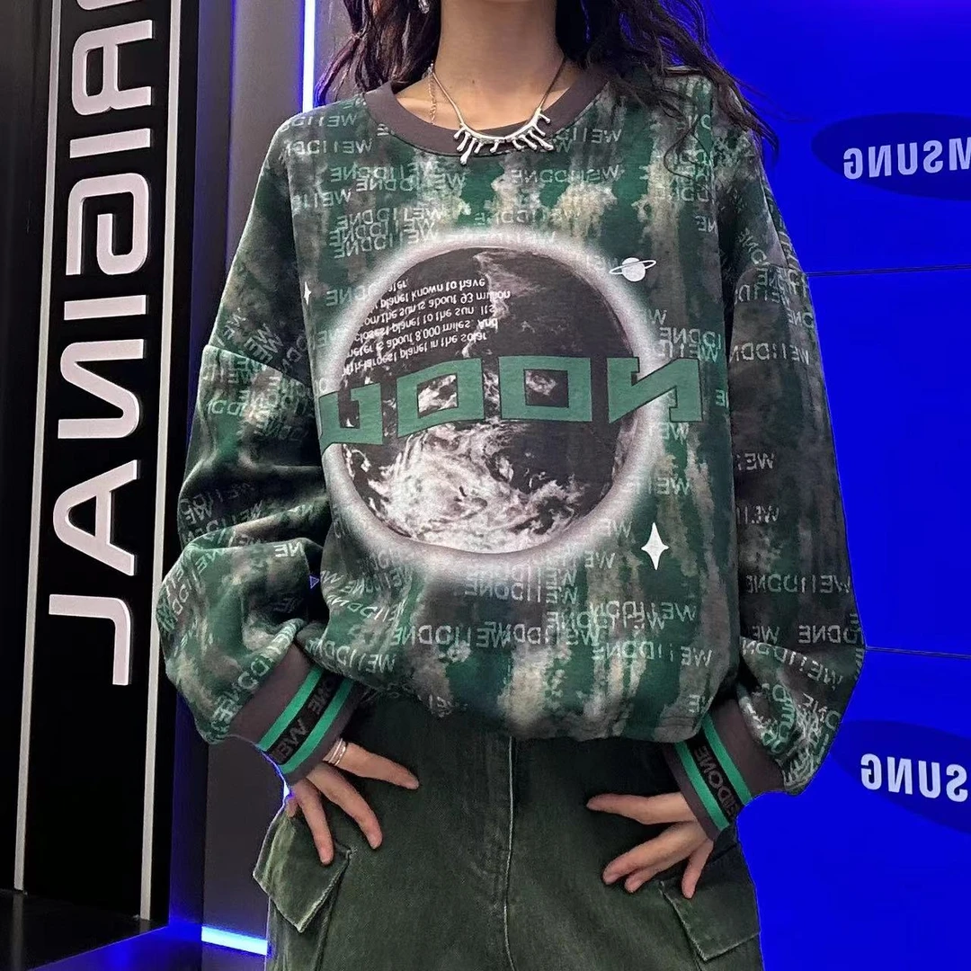 长袖休闲宽松潮流印花圆领秋季上衣Q40011