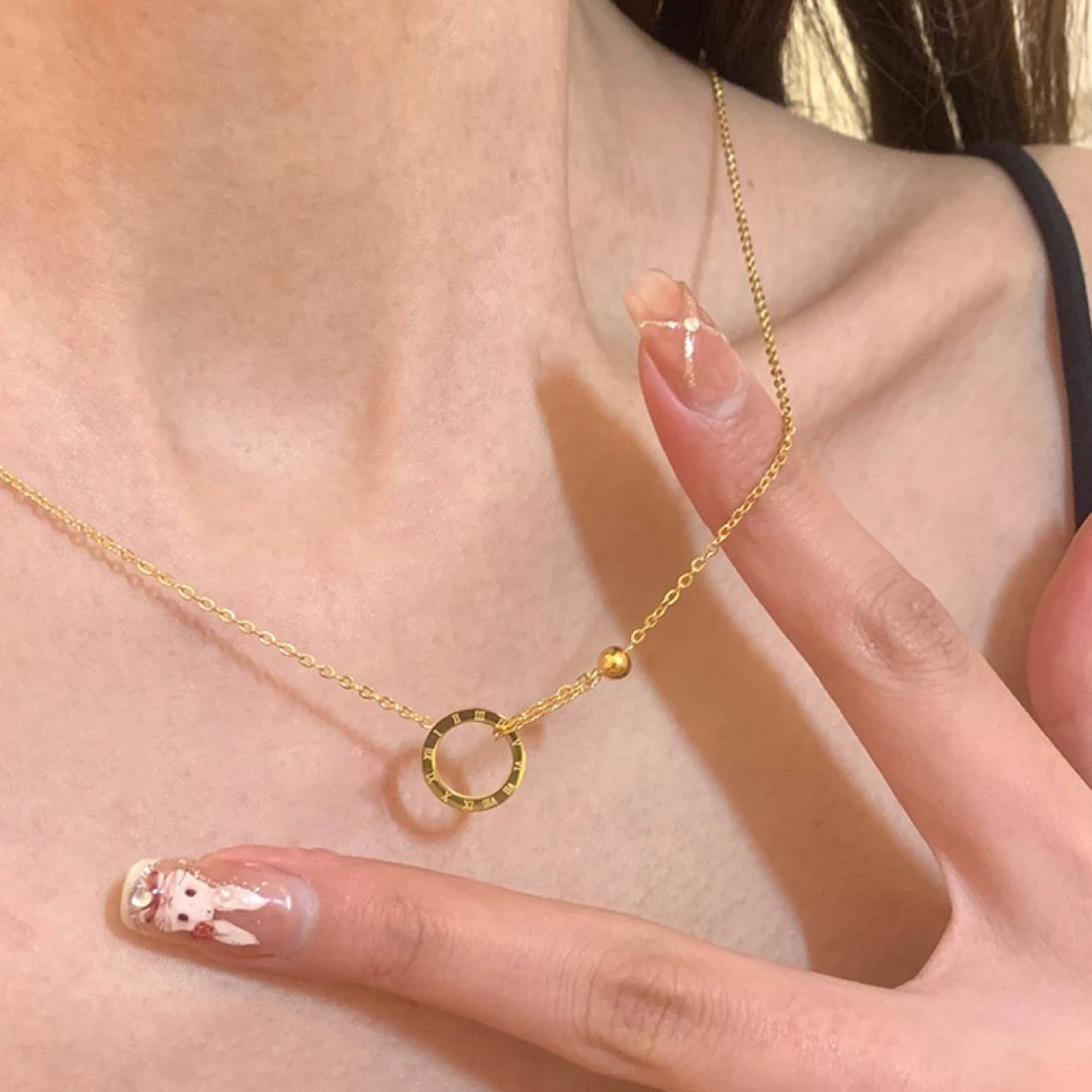 钛钢项链 个性设计感罗马圆环项链A43