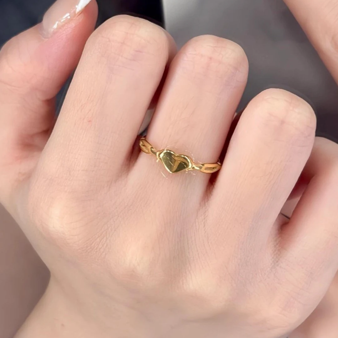 钛钢戒指 几何链条爱心戒指简约个性一款两戴食指戒B106