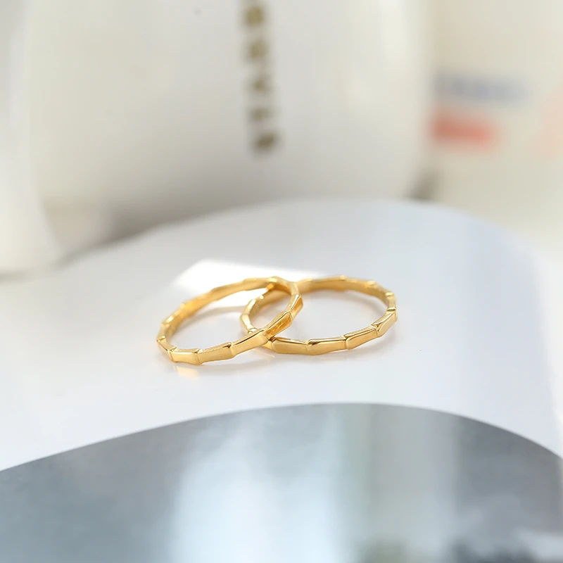 钛钢戒指 不掉色百搭气质几何竹节戒指简约时尚细款竹节素圈A406