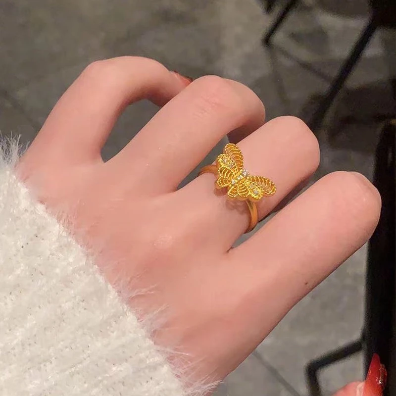 钛钢戒指 不掉色轻奢高级感镂空甜美气质蝴蝶戒指开口可调节C125