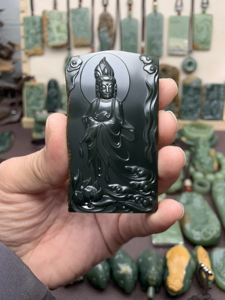 河磨玉墨绿特色绿观音吊坠