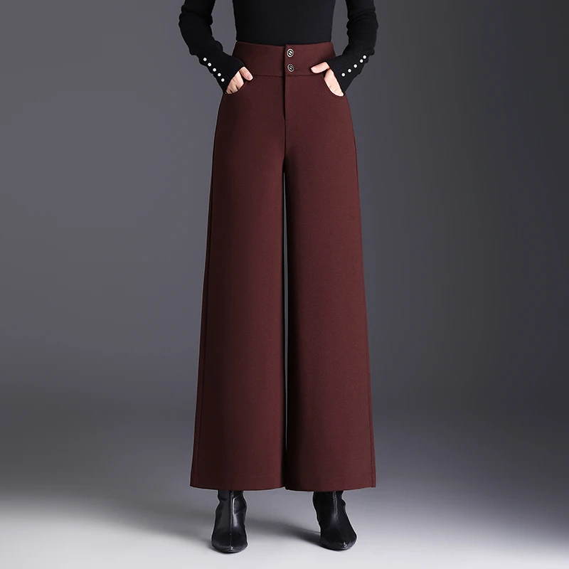 秋冬加厚大裤腿阔腿裤毛呢裤子女高腰显瘦长裤气质直筒裤子冬