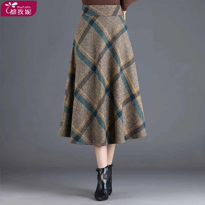 格子a字裙新款大摆裙长裙冬裙毛呢半身裙2022春装半裙秋冬女秋