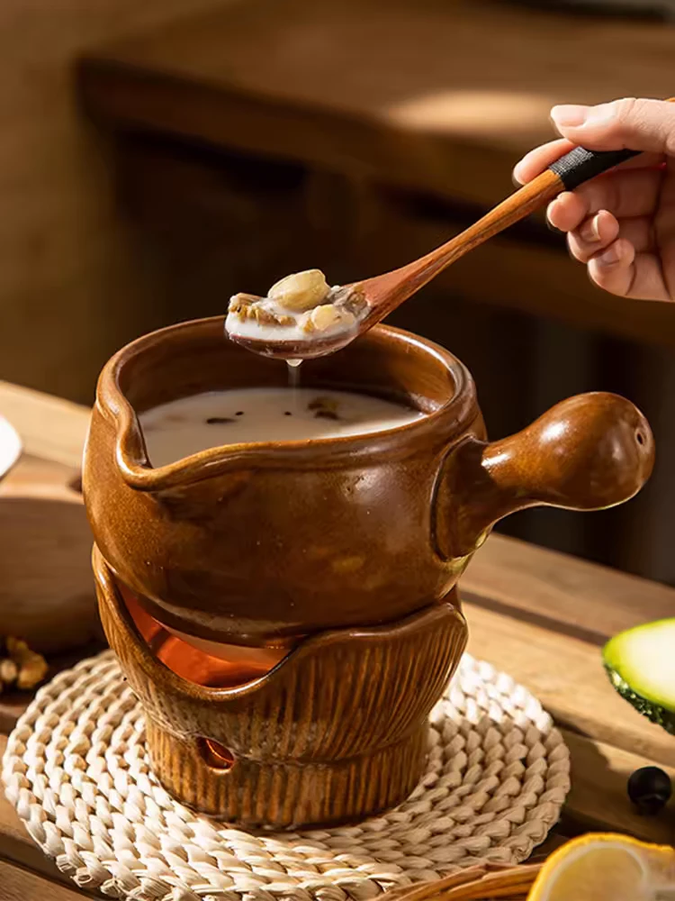 陶乐记可明火陶土小奶锅耐高温粗陶侧把奶茶罐家用燃气灶辅食锅