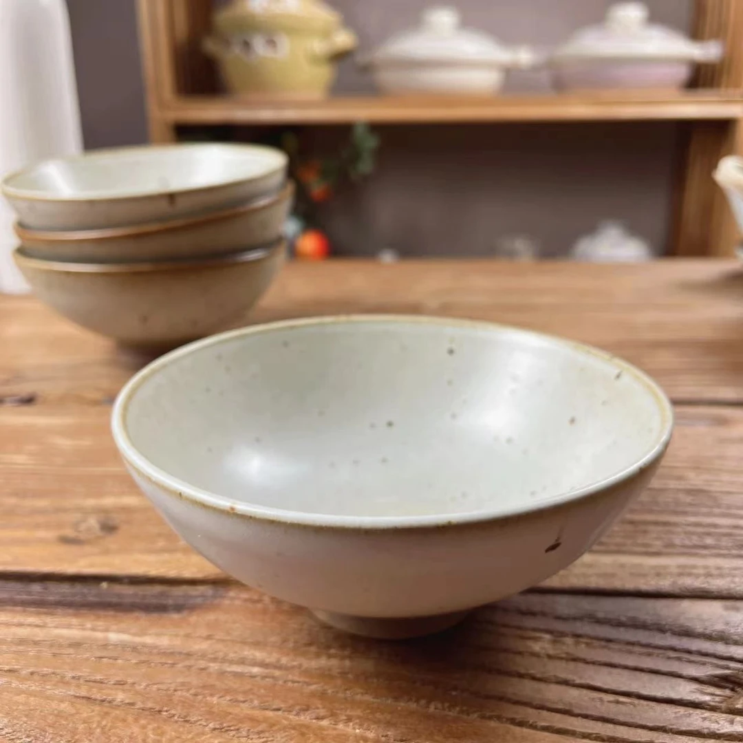 陶乐记手工高脚粗陶米饭碗家用日式复古风陶瓷汤碗民宿水果碗菜碗