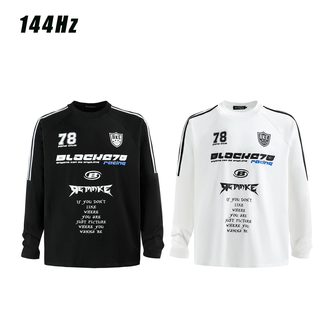 【144Hz】美式重磅潮牌复古净色直喷印花情侣款百搭男女同款长袖